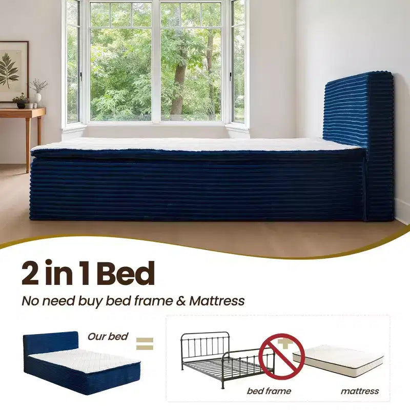 HOMLUX Queen Bed w/ Headboard, Unbox & Unfold, Ready in 72 Hrs, Motion Isolation, Medium Firm Support