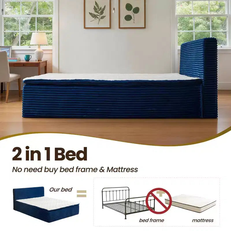 HOMLUX Queen Bed w/ Headboard, Unbox & Unfold, Ready in 72 Hrs, Motion Isolation, Medium Firm Support