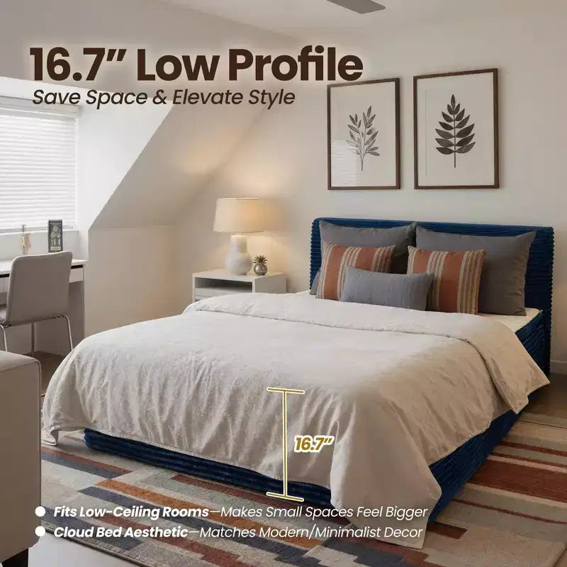 HOMLUX Queen Bed w/ Headboard, Unbox & Unfold, Ready in 72 Hrs, Motion Isolation, Medium Firm Support