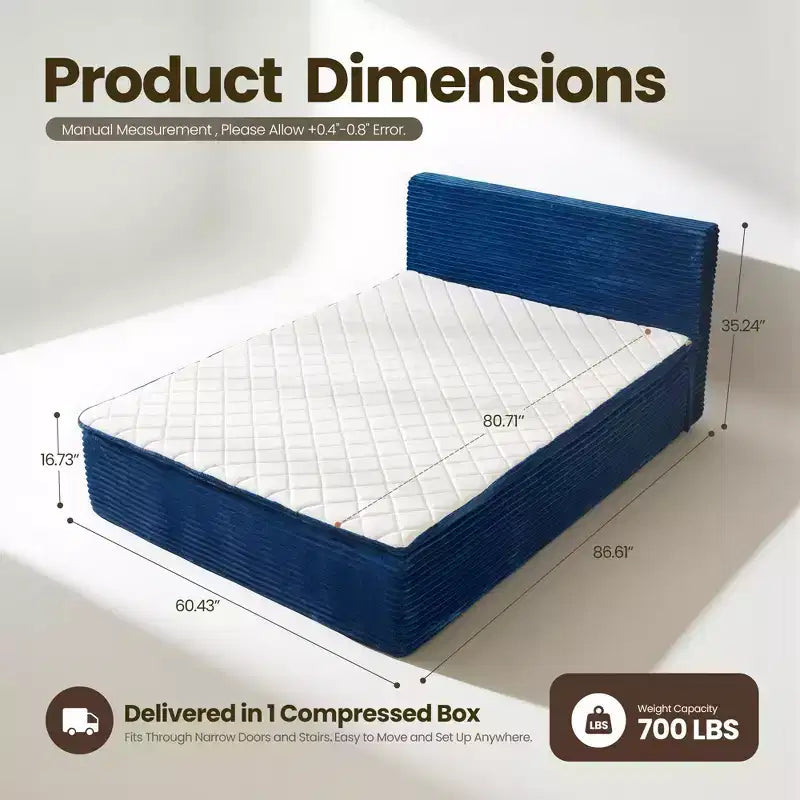 HOMLUX Queen Bed w/ Headboard, Unbox & Unfold, Ready in 72 Hrs, Motion Isolation, Medium Firm Support