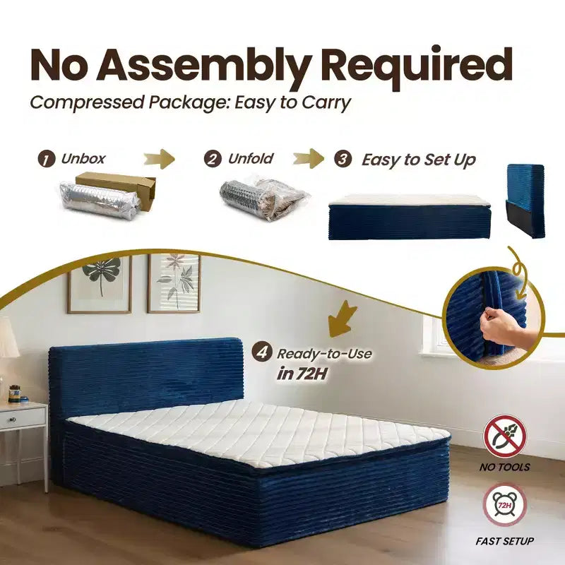 HOMLUX Queen Bed w/ Headboard, Unbox & Unfold, Ready in 72 Hrs, Motion Isolation, Medium Firm Support