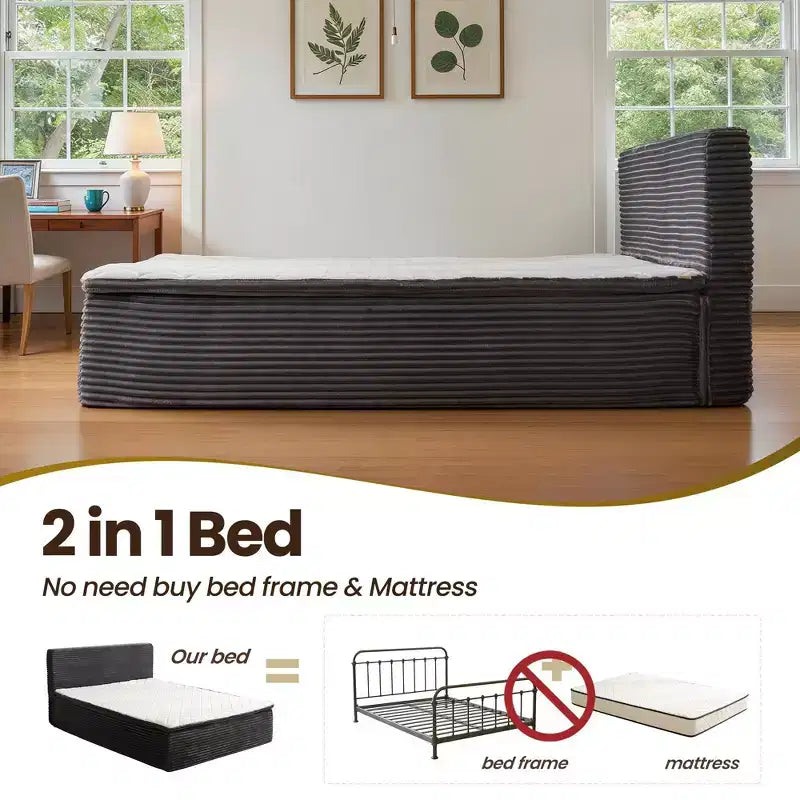 HOMLUX Queen Bed w/ Headboard, Unbox & Unfold, Ready in 72 Hrs, Motion Isolation, Medium Firm Support