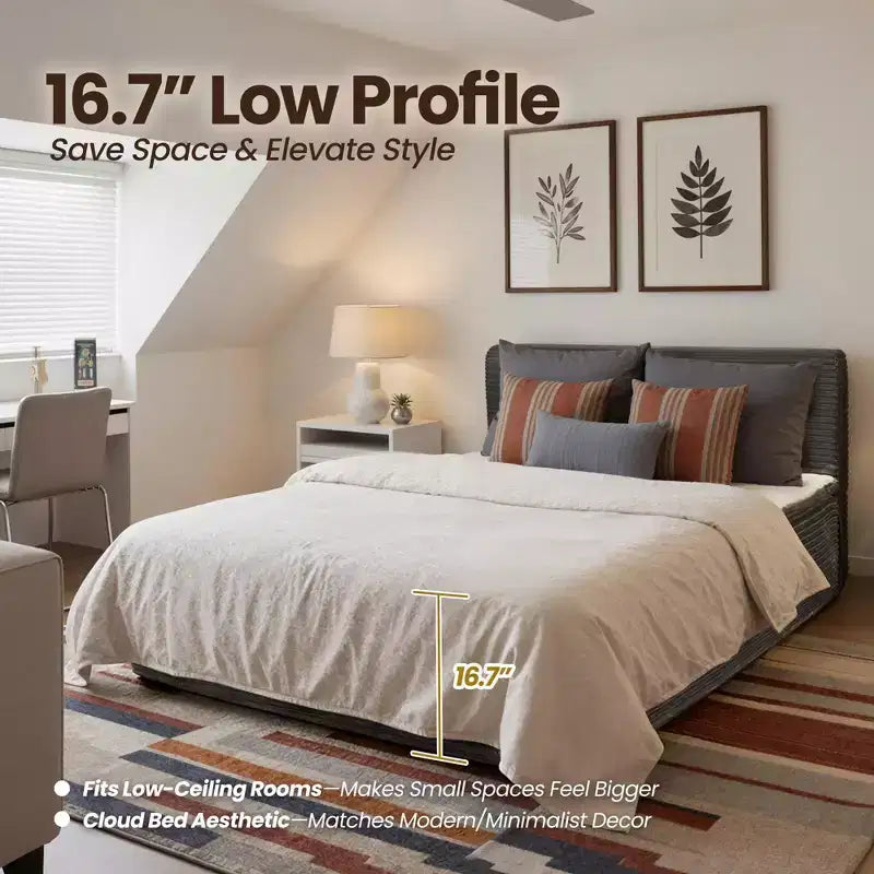 HOMLUX Queen Bed w/ Headboard, Unbox & Unfold, Ready in 72 Hrs, Motion Isolation, Medium Firm Support