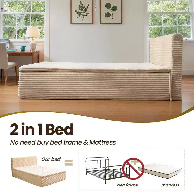 HOMLUX Queen Bed w/ Headboard, Unbox & Unfold, Ready in 72 Hrs, Motion Isolation, Medium Firm Support