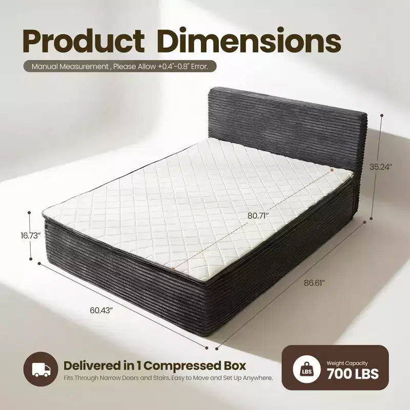 HOMLUX Queen Bed w/ Headboard, Unbox & Unfold, Ready in 72 Hrs, Motion Isolation, Medium Firm Support