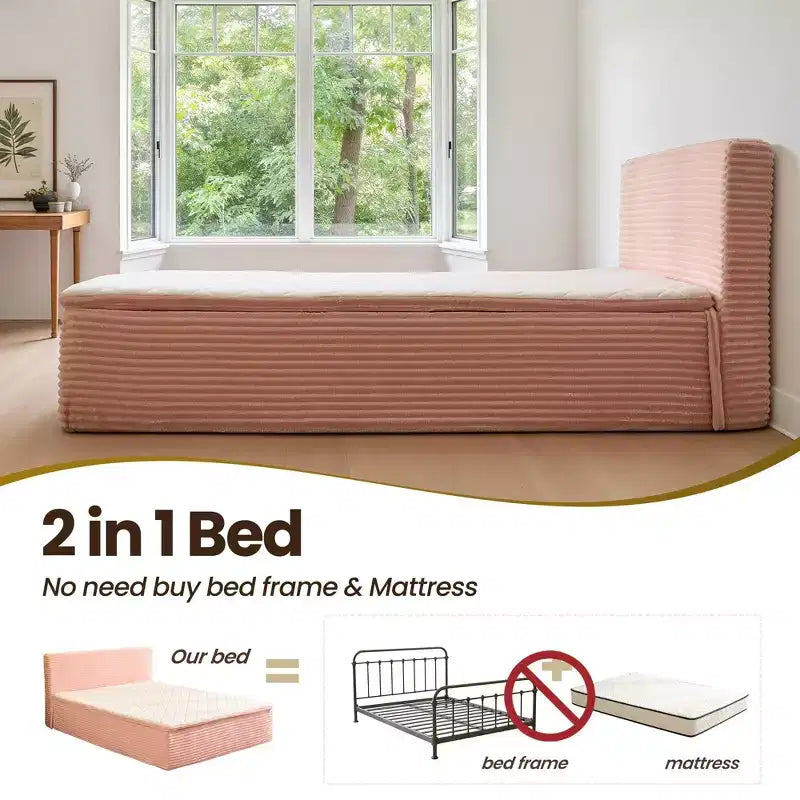 HOMLUX Queen Bed w/ Headboard, Unbox & Unfold, Ready in 72 Hrs, Motion Isolation, Medium Firm Support