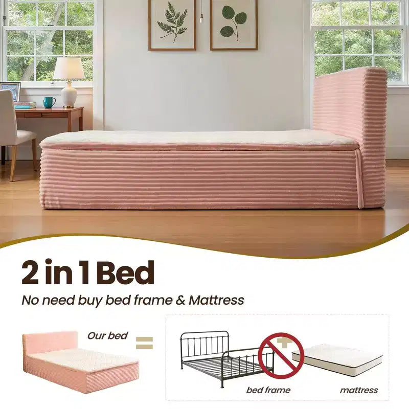 HOMLUX Queen Bed w/ Headboard, Unbox & Unfold, Ready in 72 Hrs, Motion Isolation, Medium Firm Support
