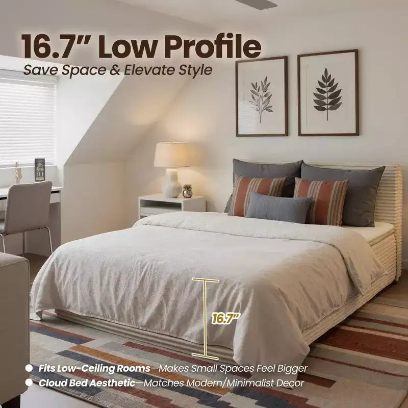 HOMLUX Queen Bed w/ Headboard, Unbox & Unfold, Ready in 72 Hrs, Motion Isolation, Medium Firm Support