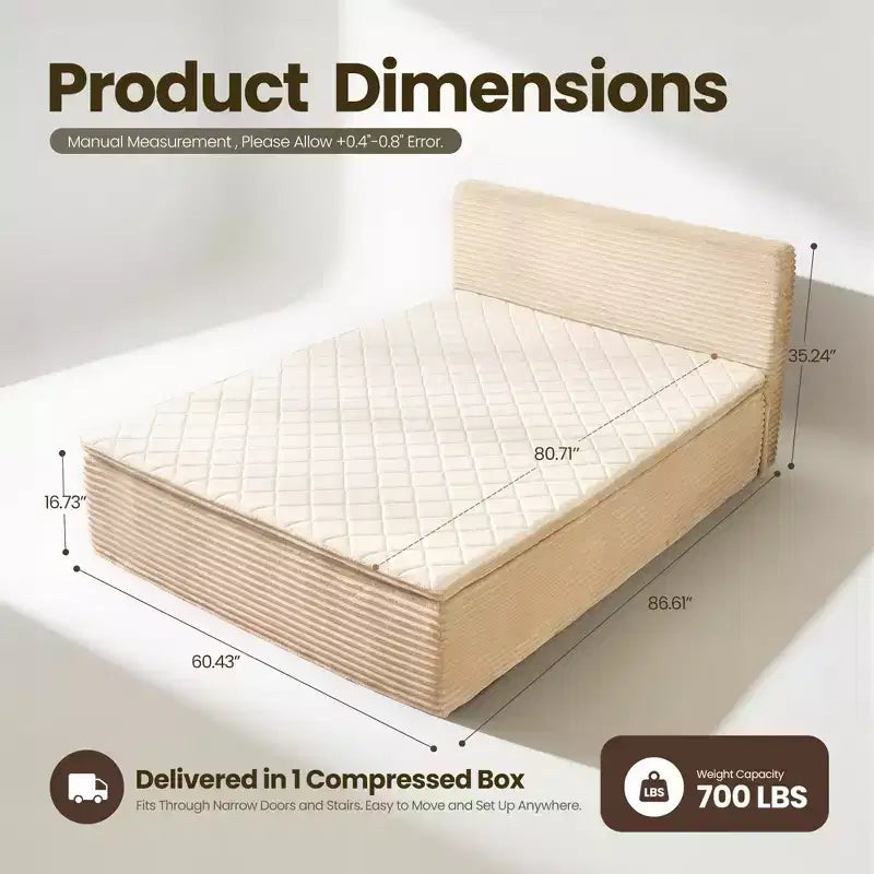 HOMLUX Queen Bed w/ Headboard, Unbox & Unfold, Ready in 72 Hrs, Motion Isolation, Medium Firm Support