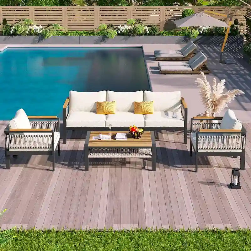 4 Pieces Outdoor Sectional Sofa Set 5-person Patio Seating Group Outdoor Conversation Set with Cushions and a Coffee Table