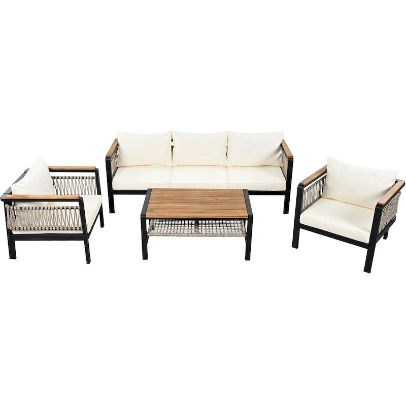 4 Pieces Outdoor Sectional Sofa Set 5-person Patio Seating Group Outdoor Conversation Set with Cushions and a Coffee Table
