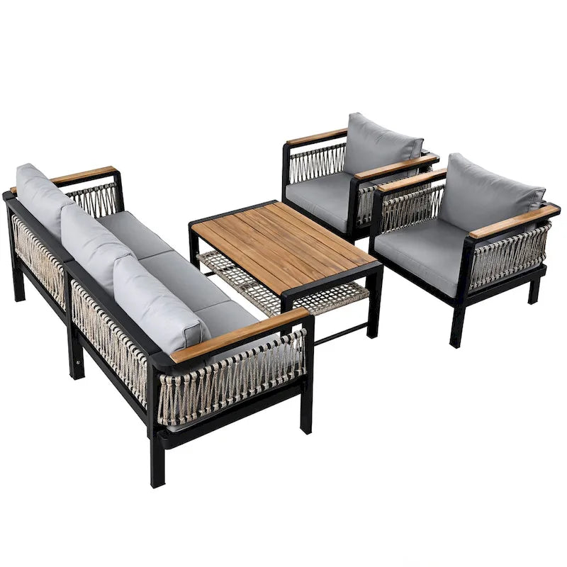 4 Pieces Outdoor Sectional Sofa Set 5-person Patio Seating Group Outdoor Conversation Set with Cushions and a Coffee Table