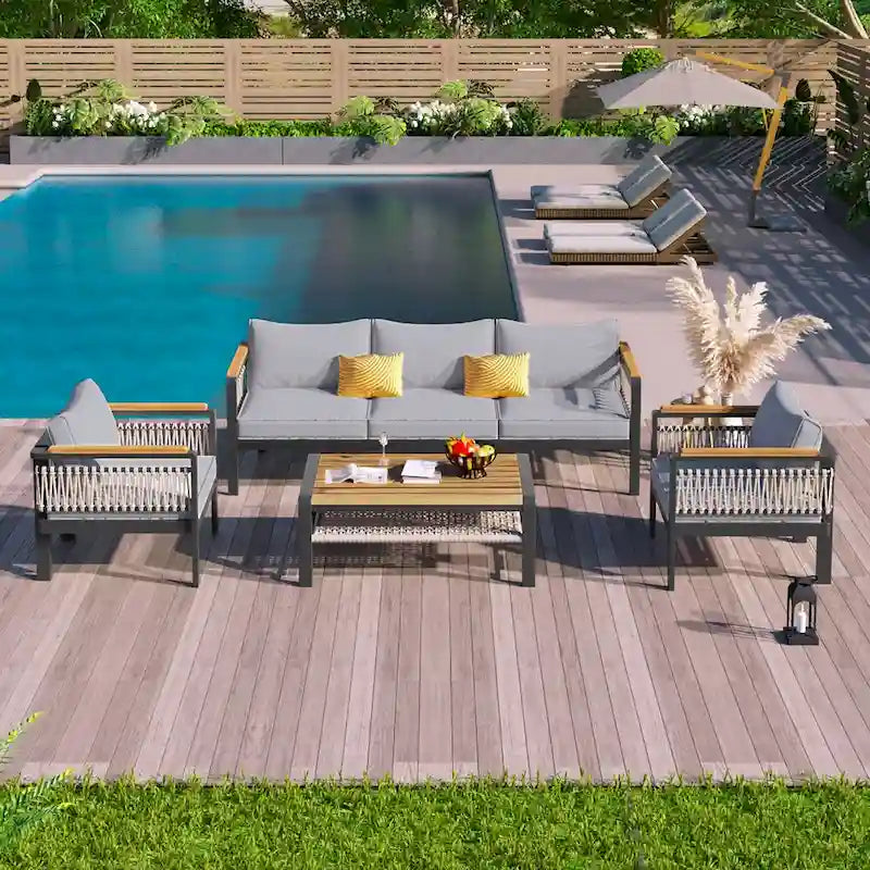 4 Pieces Outdoor Sectional Sofa Set 5-person Patio Seating Group Outdoor Conversation Set with Cushions and a Coffee Table