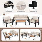 4-Piece Outdoor Sofa Set for 5 People with Removable Cushion & Solid Wood Coffee Table