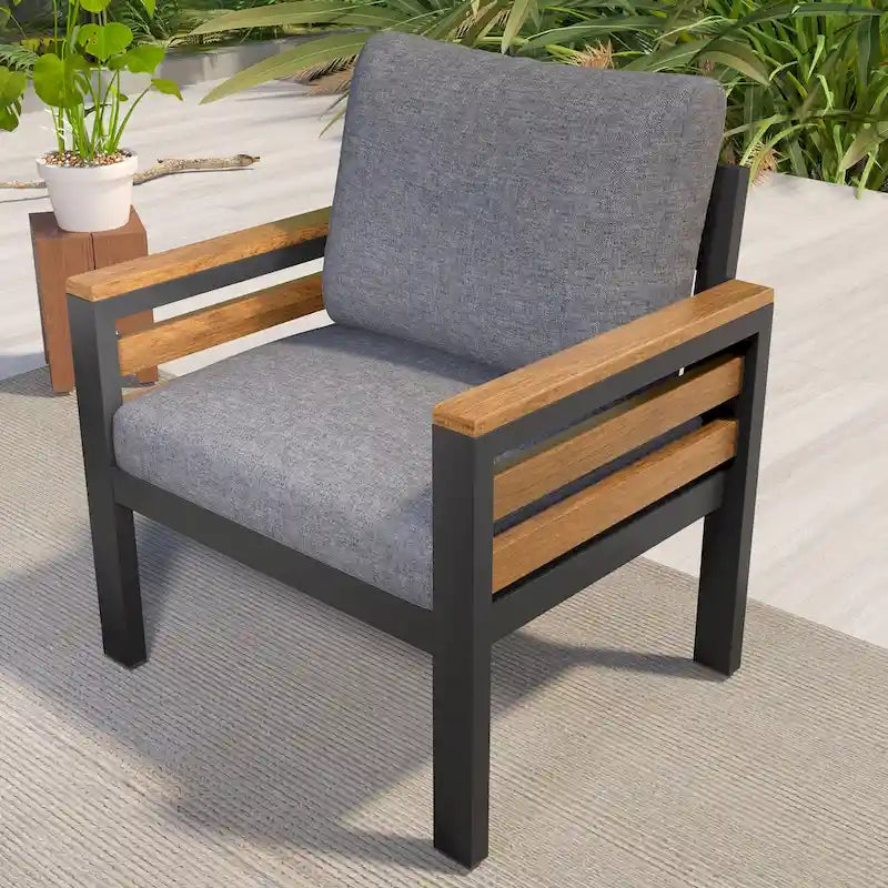 4-Piece Outdoor Sofa Set for 5 People with Removable Cushion & Solid Wood Coffee Table