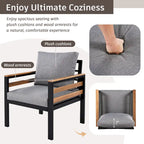 4-Piece Outdoor Sofa Set for 5 People with Removable Cushion & Solid Wood Coffee Table