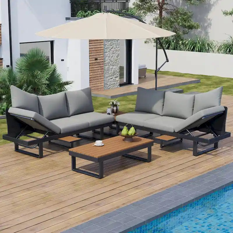 Outdoor Sectional Sofa Set Patio Conversation Set Patio Seating Group Outdoor Daybed with Adjustable Reclining Seats