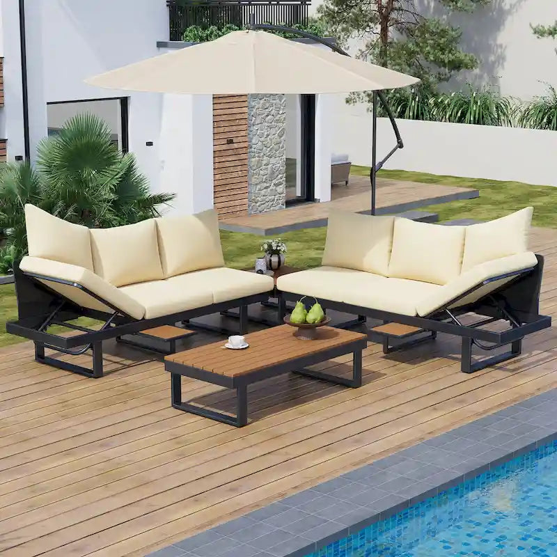 Outdoor Sectional Sofa Set Patio Conversation Set Patio Seating Group Outdoor Daybed with Adjustable Reclining Seats
