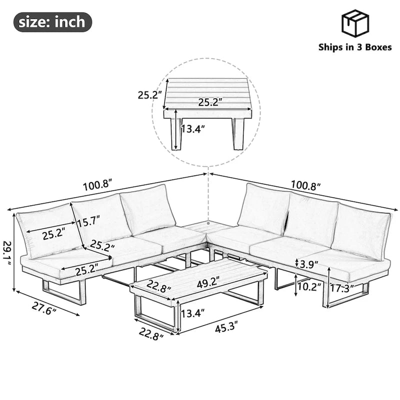 Outdoor Sectional Sofa Set Patio Conversation Set Patio Seating Group Outdoor Daybed with Adjustable Reclining Seats