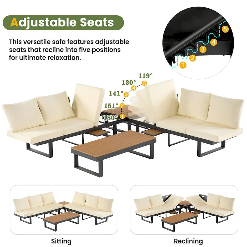 Outdoor Sectional Sofa Set Patio Conversation Set Patio Seating Group Outdoor Daybed with Adjustable Reclining Seats