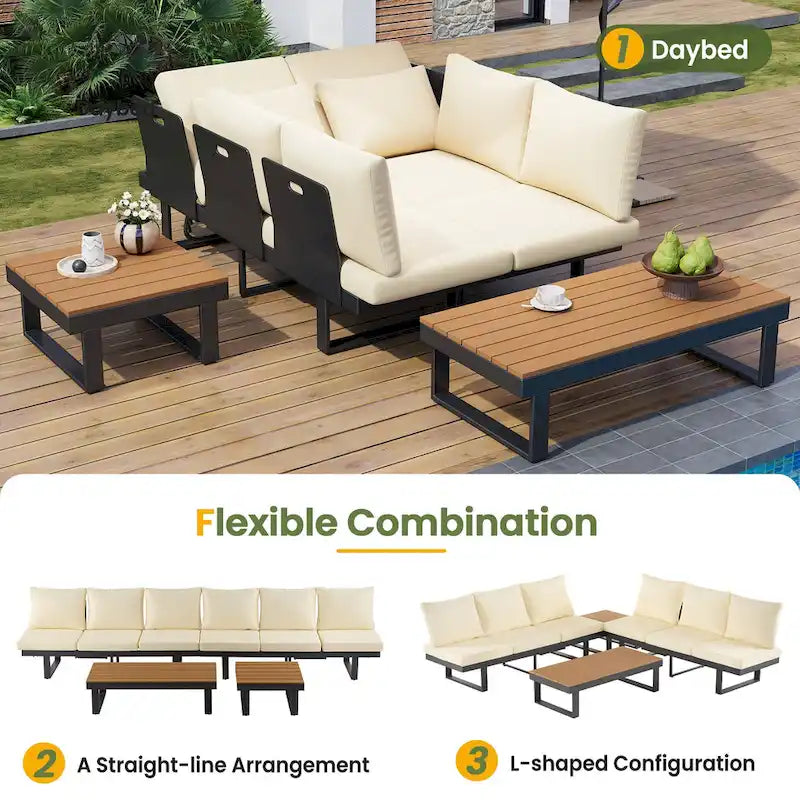 Outdoor Sectional Sofa Set Patio Conversation Set Patio Seating Group Outdoor Daybed with Adjustable Reclining Seats