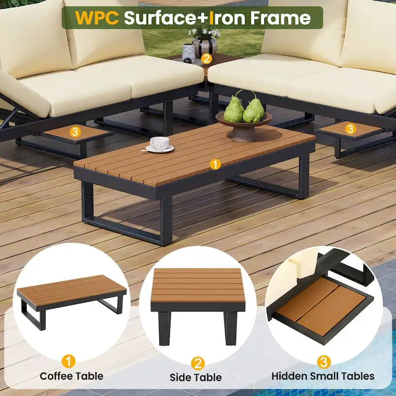 Outdoor Sectional Sofa Set Patio Conversation Set Patio Seating Group Outdoor Daybed with Adjustable Reclining Seats
