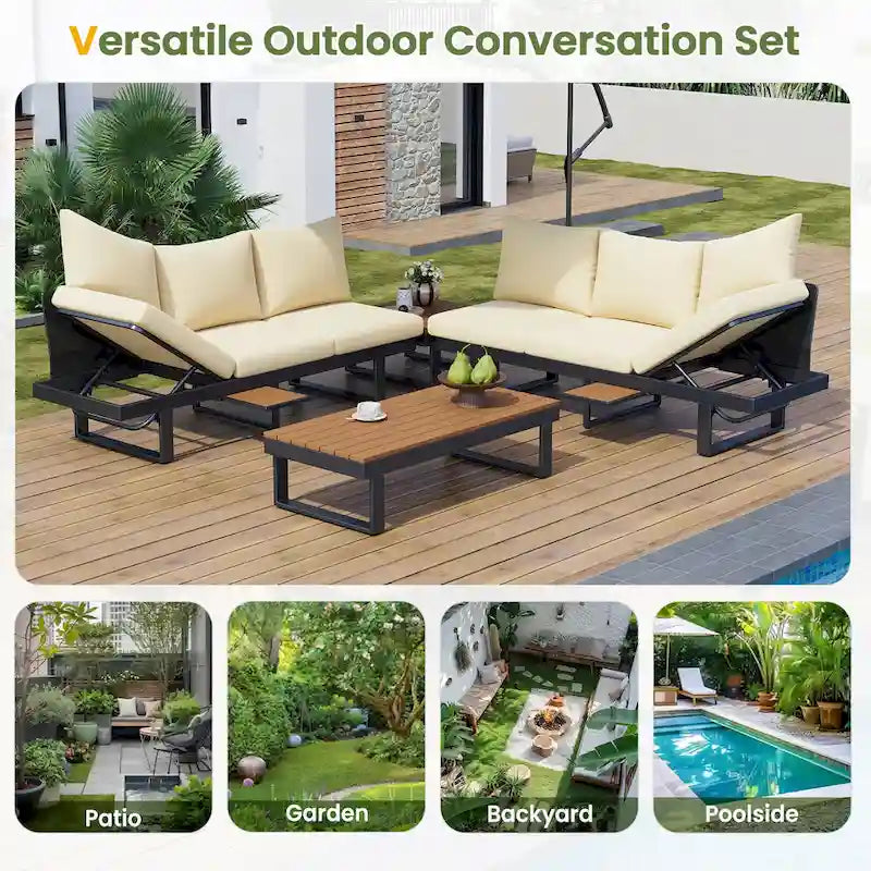 Outdoor Sectional Sofa Set Patio Conversation Set Patio Seating Group Outdoor Daybed with Adjustable Reclining Seats