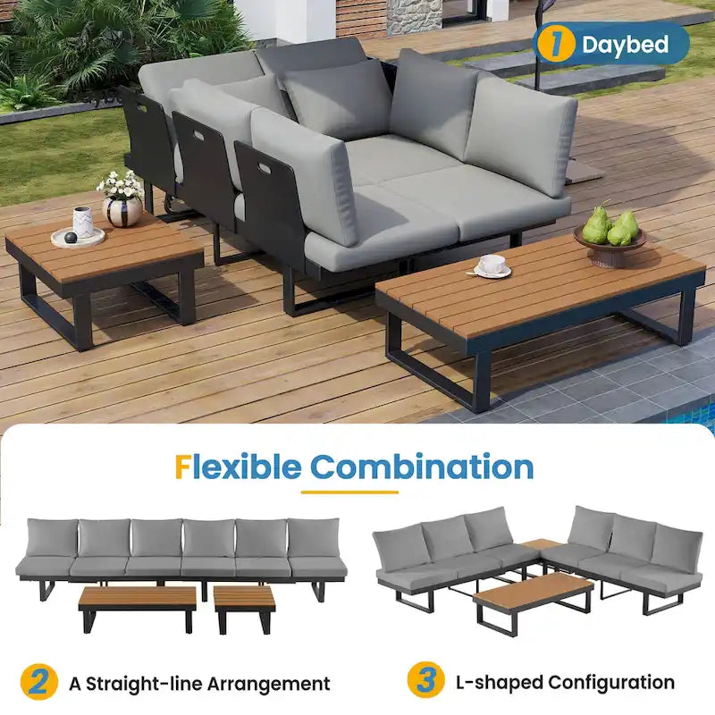 Outdoor Sectional Sofa Set Patio Conversation Set Patio Seating Group Outdoor Daybed with Adjustable Reclining Seats