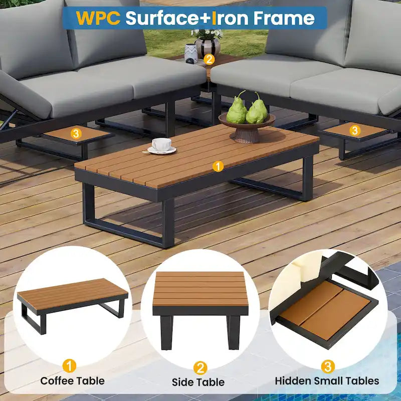 Outdoor Sectional Sofa Set Patio Conversation Set Patio Seating Group Outdoor Daybed with Adjustable Reclining Seats