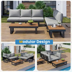Outdoor Sectional Sofa Set Patio Conversation Set Patio Seating Group Outdoor Daybed with Adjustable Reclining Seats
