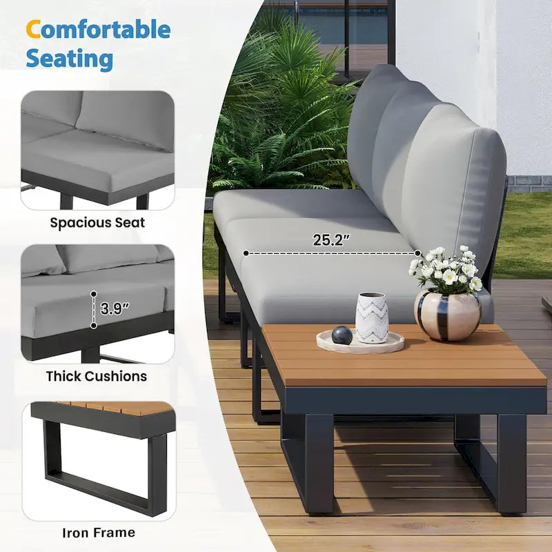 Outdoor Sectional Sofa Set Patio Conversation Set Patio Seating Group Outdoor Daybed with Adjustable Reclining Seats