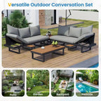 Outdoor Sectional Sofa Set Patio Conversation Set Patio Seating Group Outdoor Daybed with Adjustable Reclining Seats