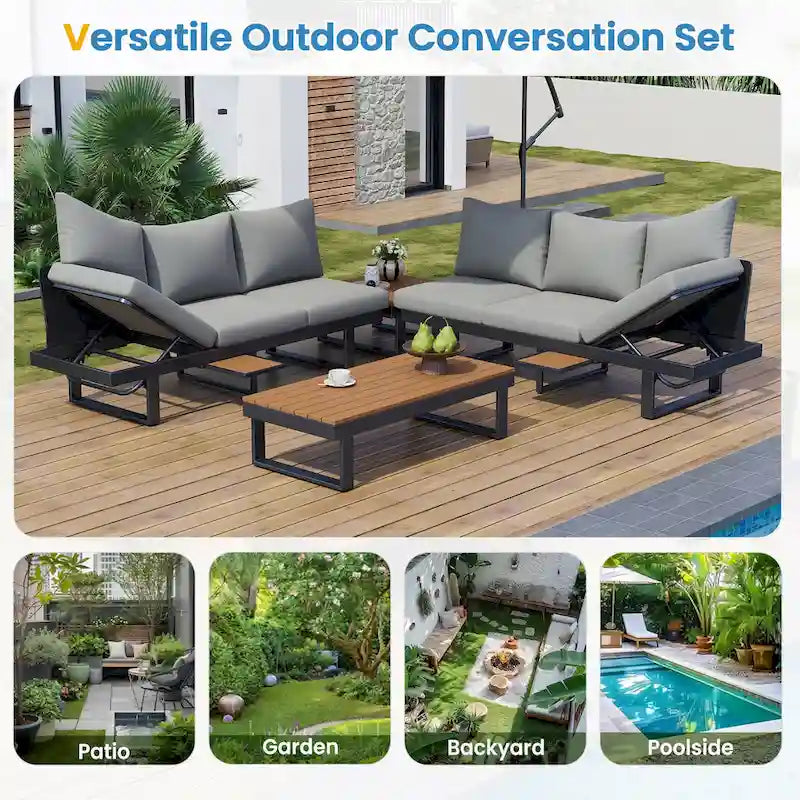 Outdoor Sectional Sofa Set Patio Conversation Set Patio Seating Group Outdoor Daybed with Adjustable Reclining Seats