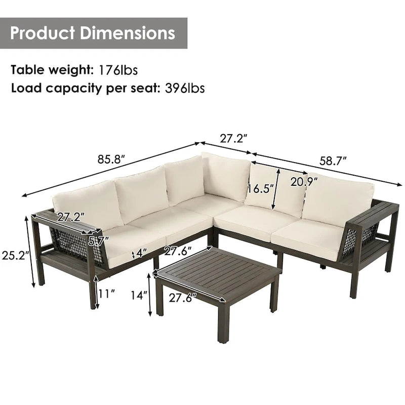 4-Piece Acacia Wood L-Shaped Sectional Sofa Set with Tables