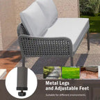 6-Piece Outdoor Sectional Sofa Set with Acacia Wood Table,Ice Box and Rope Benches