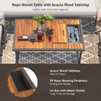 6-Piece Outdoor Sectional Sofa Set with Acacia Wood Table,Ice Box and Rope Benches