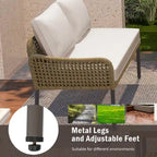 6-Piece Outdoor Sectional Sofa Set with Acacia Wood Table,Ice Box and Rope Benches