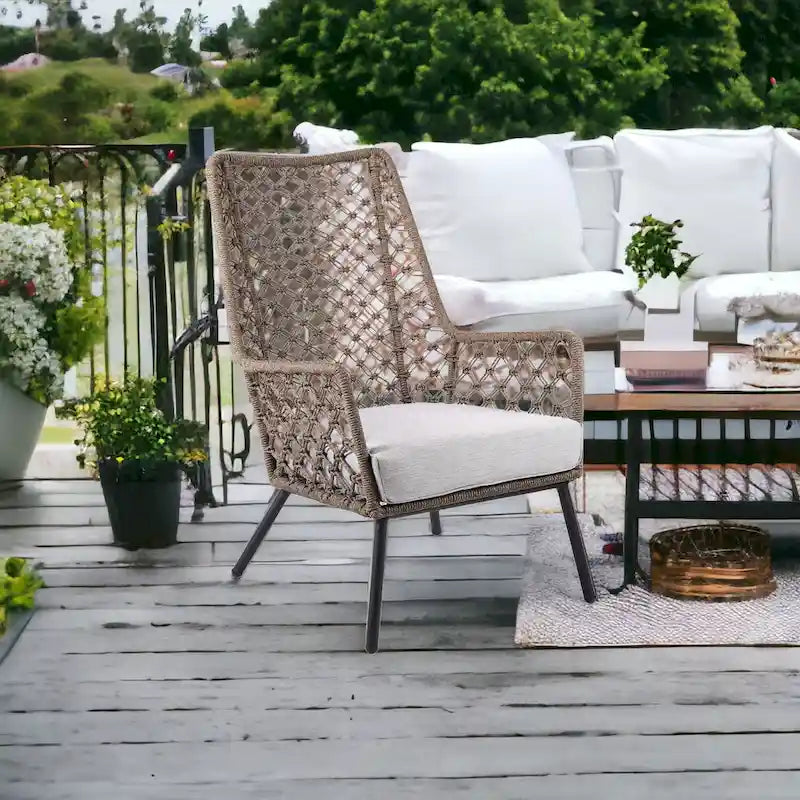 26 Gray Metal Outdoor Arm Chair with Gray Cushion