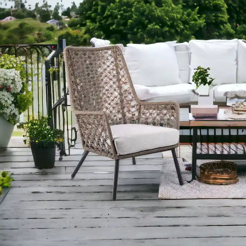 26 Gray Metal Outdoor Arm Chair with Gray Cushion