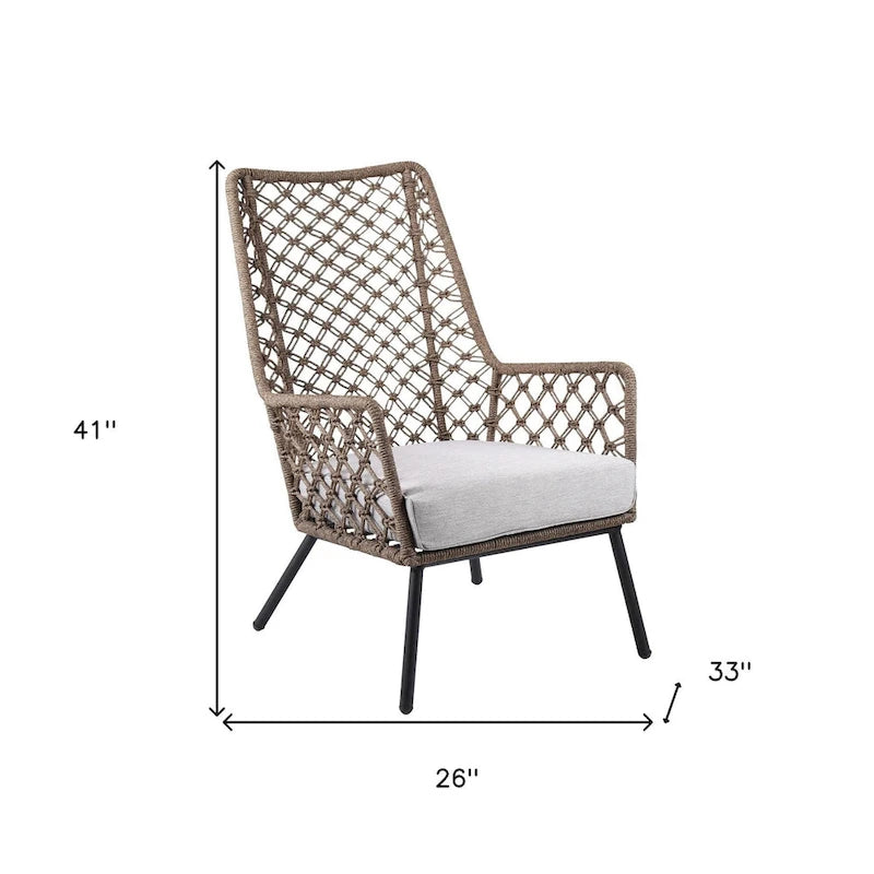 26 Gray Metal Outdoor Arm Chair with Gray Cushion