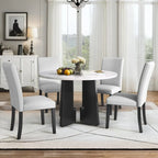 Ensemble table et chaises de cuisine 5 pièces, table à manger ronde pour 4 personnes, 4 chaises rembourrées avec pieds en bois d'hévéa