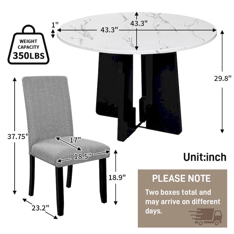 Ensemble table et chaises de cuisine 5 pièces, table à manger ronde pour 4 personnes, 4 chaises rembourrées avec pieds en bois d'hévéa