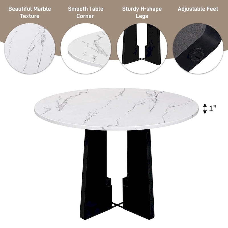 Ensemble table et chaises de cuisine 5 pièces, table à manger ronde pour 4 personnes, 4 chaises rembourrées avec pieds en bois d'hévéa