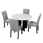 Ensemble table et chaises de cuisine 5 pièces, table à manger ronde pour 4 personnes, 4 chaises rembourrées avec pieds en bois d'hévéa