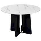 Ensemble table et chaises de cuisine 5 pièces, table à manger ronde pour 4 personnes, 4 chaises rembourrées avec pieds en bois d'hévéa
