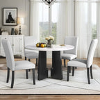Ensemble table et chaises de cuisine 5 pièces, table à manger ronde pour 4 personnes, 4 chaises rembourrées avec pieds en bois d'hévéa
