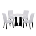 Ensemble table et chaises de cuisine 5 pièces, table à manger ronde pour 4 personnes, 4 chaises rembourrées avec pieds en bois d'hévéa