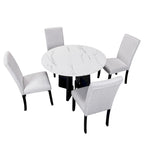 Ensemble table et chaises de cuisine 5 pièces, table à manger ronde pour 4 personnes, 4 chaises rembourrées avec pieds en bois d'hévéa