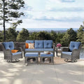 6 Piece Wicker Outdoor Patio Furniture Set Swivel Chairs Sofa Ottoman