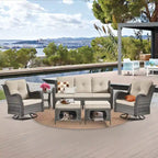 6 Piece Wicker Outdoor Patio Furniture Set Swivel Chairs Sofa Ottoman